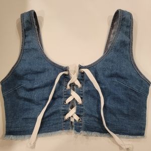 Fashion Nova Distressed Crop Top with Large Ties Size  M